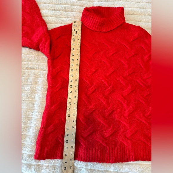 Endless Rose Valentine Vibrant Red Turtleneck Cable Knit Soft Sweater - Picture 5 of 7